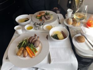 British Airways first class main meal - a roast dinner