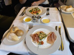 British Airways first class meal starter - prosciutto